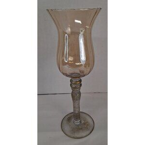 Mercury Glass Hurricane Vase 14" Speckled Gold Silver Stem & Amber Bowl Pre-Own